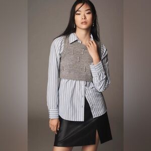 Maeve Gray and Blue Layered Button Down Shirt